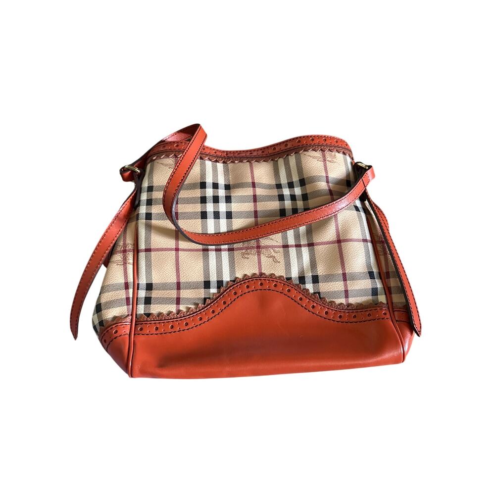 Burberry Haymarket Check Coated Canvas Crossbody Shoulder Bag Orange - Picture 9 of 12